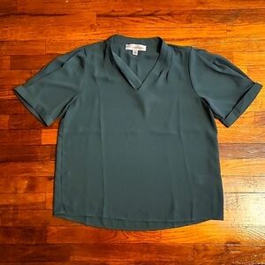 Catherine Malandrino Forest Green Short Sleeve Blouse Cute Sleeve Detail